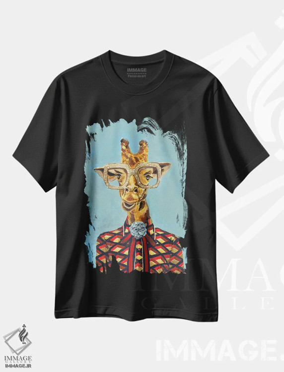 تیشرت مشکی طرح دار زرافه گوچی، تزئینی اثر هدر پری | immage.ir
