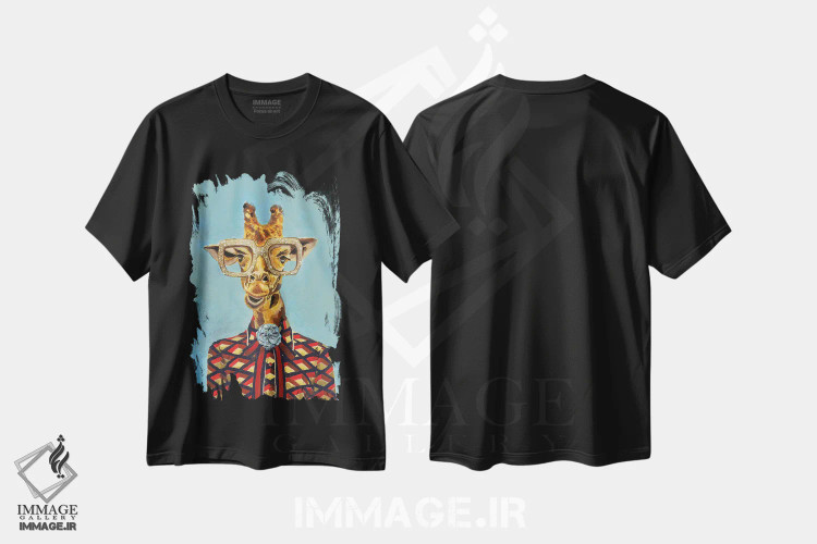 تیشرت مشکی طرح دار زرافه گوچی، تزئینی اثر هدر پری | immage.ir