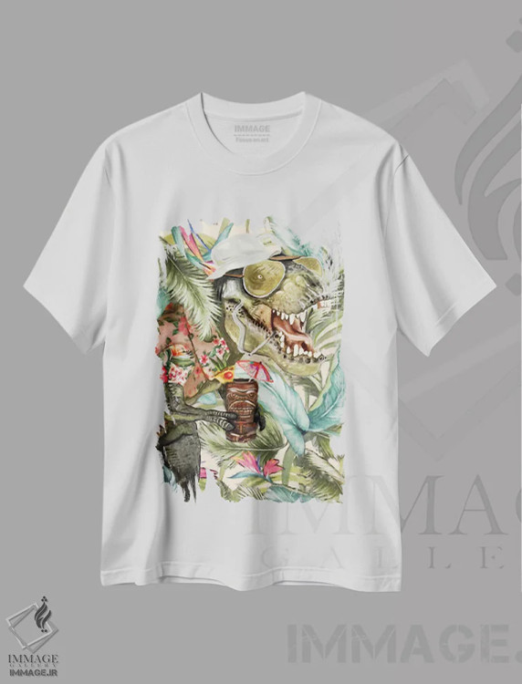 تیشرت سفید طرح دار شکارچی تی رکس، تزئینی اثر هدر پری | فروشگاه ایماژ