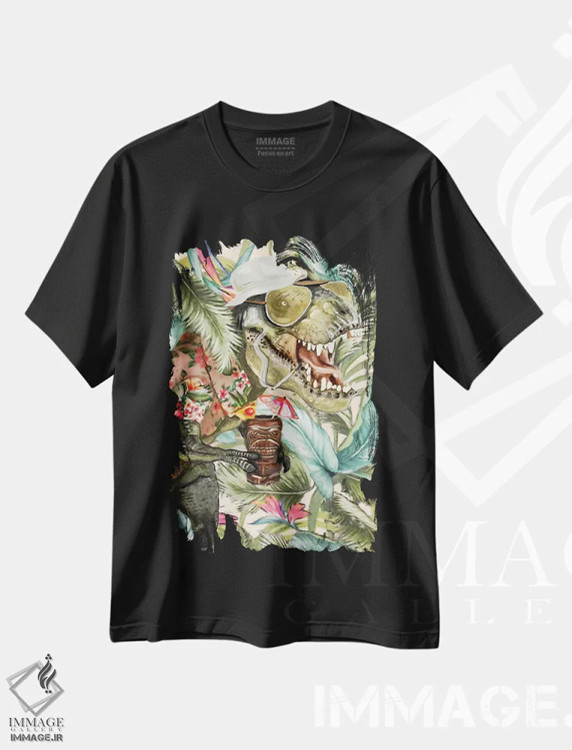 تیشرت مشکی طرح دار شکارچی تی رکس، تزئینی اثر هدر پری | immage.ir