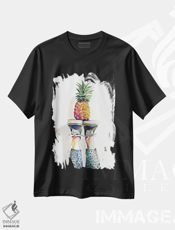 تیشرت مشکی طرح دار آناناس، تزئینی اثر هدر پری | immage.ir
