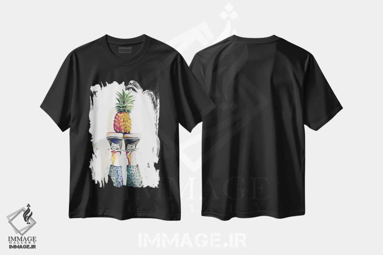تیشرت مشکی طرح دار آناناس، تزئینی اثر هدر پری | immage.ir