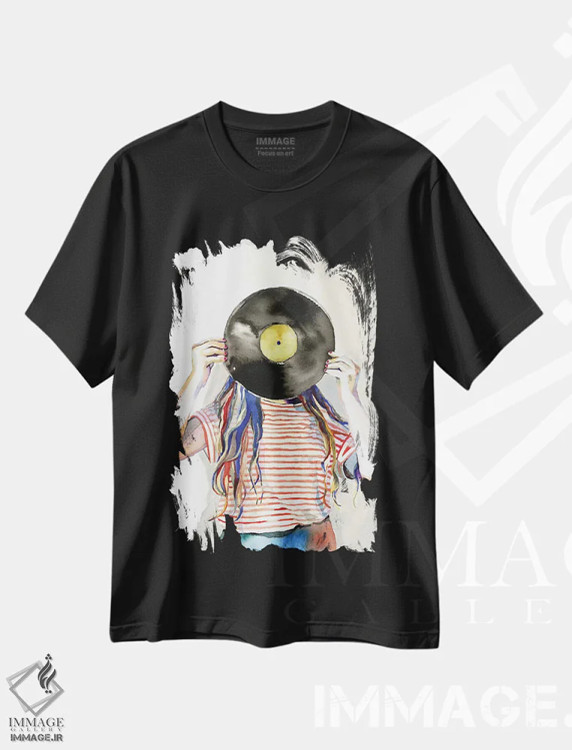 تیشرت مشکی طرح دار سر ضبط کننده، تزئینی اثر هدر پری | فروشگاه ایماژ