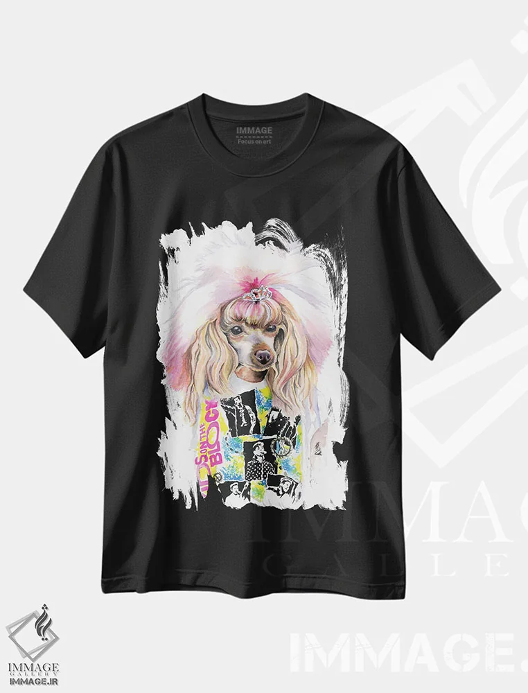 تیشرت مشکی طرح دار توله سگ دختری از دره، تزئینی اثر هدر پری | فروشگاه ایماژ