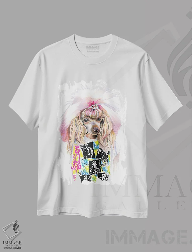 تیشرت سفید طرح دار توله سگ دختری از دره، تزئینی اثر هدر پری | immage.ir