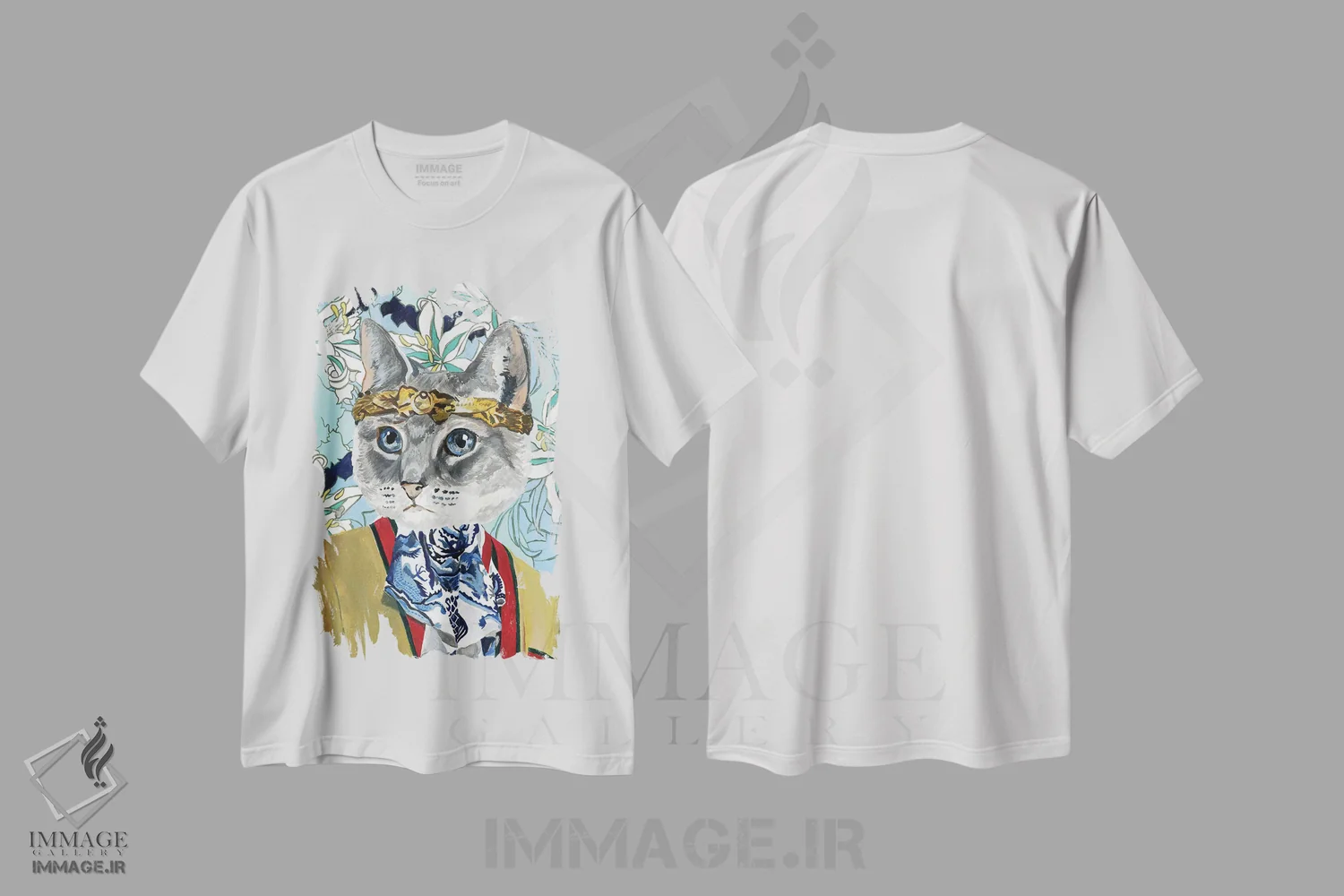تیشرت سفید طرح دار گربه گوچی، تزئینی اثر هدر پری | فروشگاه ایماژ