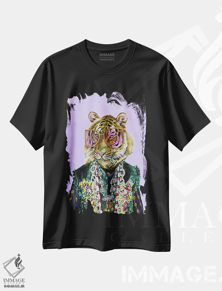 تیشرت مشکی طرح دار ببر بنگال گوچی، تزئینی اثر هدر پری | immage.ir