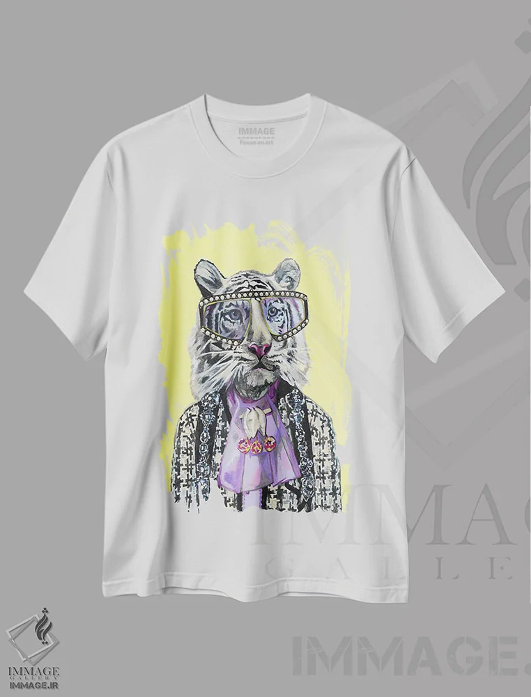 تیشرت سفید طرح دار ببر سفید گوچی، تزئینی اثر هدر پری | فروشگاه ایماژ
