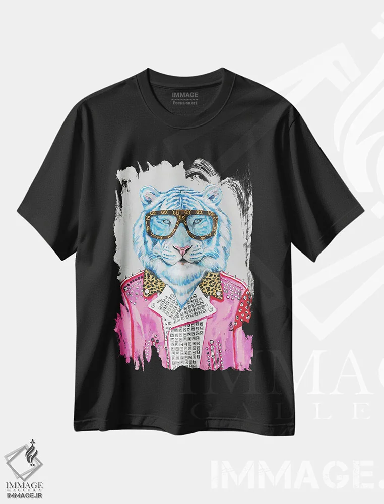 تیشرت مشکی طرح دار ببر آبی گوچی، تزئینی اثر هدر پری | فروشگاه ایماژ