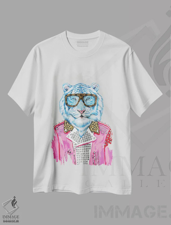تیشرت سفید طرح دار ببر آبی گوچی، تزئینی اثر هدر پری | immage.ir