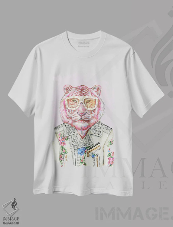 تیشرت سفید طرح دار ببر صورتی گوچی، تزئینی اثر هدر پری | فروشگاه ایماژ
