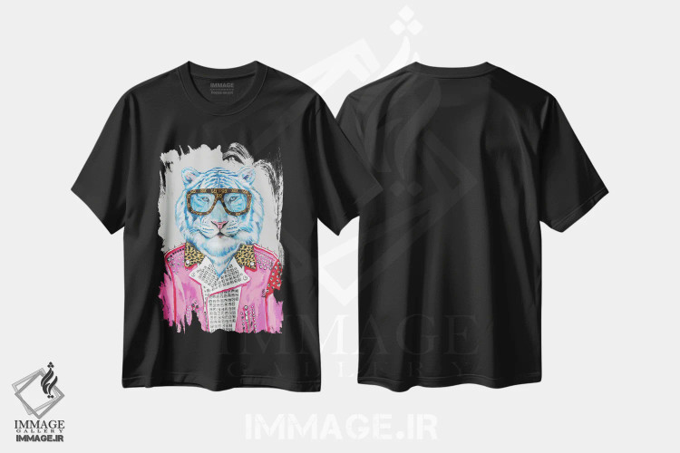 تیشرت مشکی طرح دار ببر آبی گوچی، تزئینی اثر هدر پری | فروشگاه ایماژ