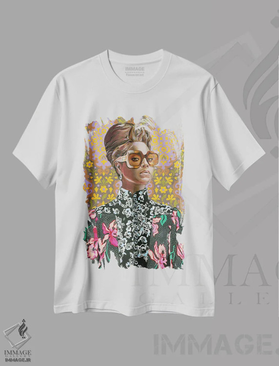 تیشرت سفید طرح دار ملکه بی، هنر آمریکایی آفریقایی تبار اثر هدر پری | فروشگاه ایماژ