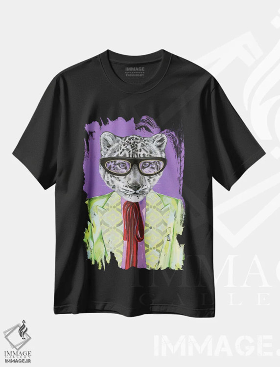 تیشرت مشکی طرح دار پلنگ برفی گوچی، تزئینی اثر هدر پری | فروشگاه ایماژ