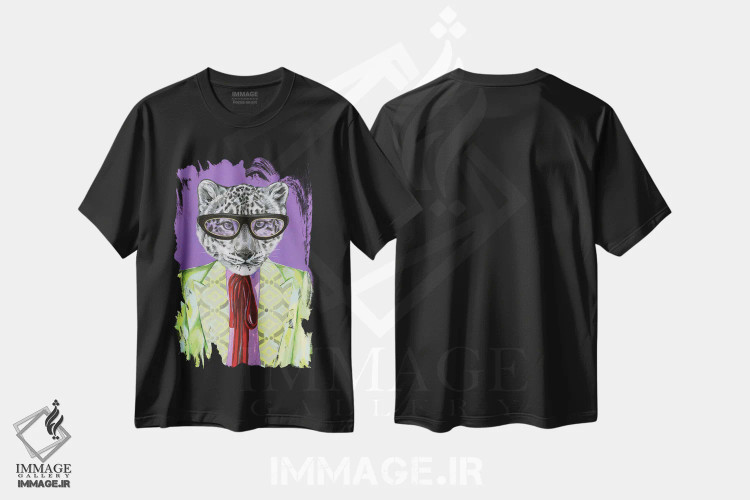 تیشرت مشکی طرح دار پلنگ برفی گوچی، تزئینی اثر هدر پری | فروشگاه ایماژ