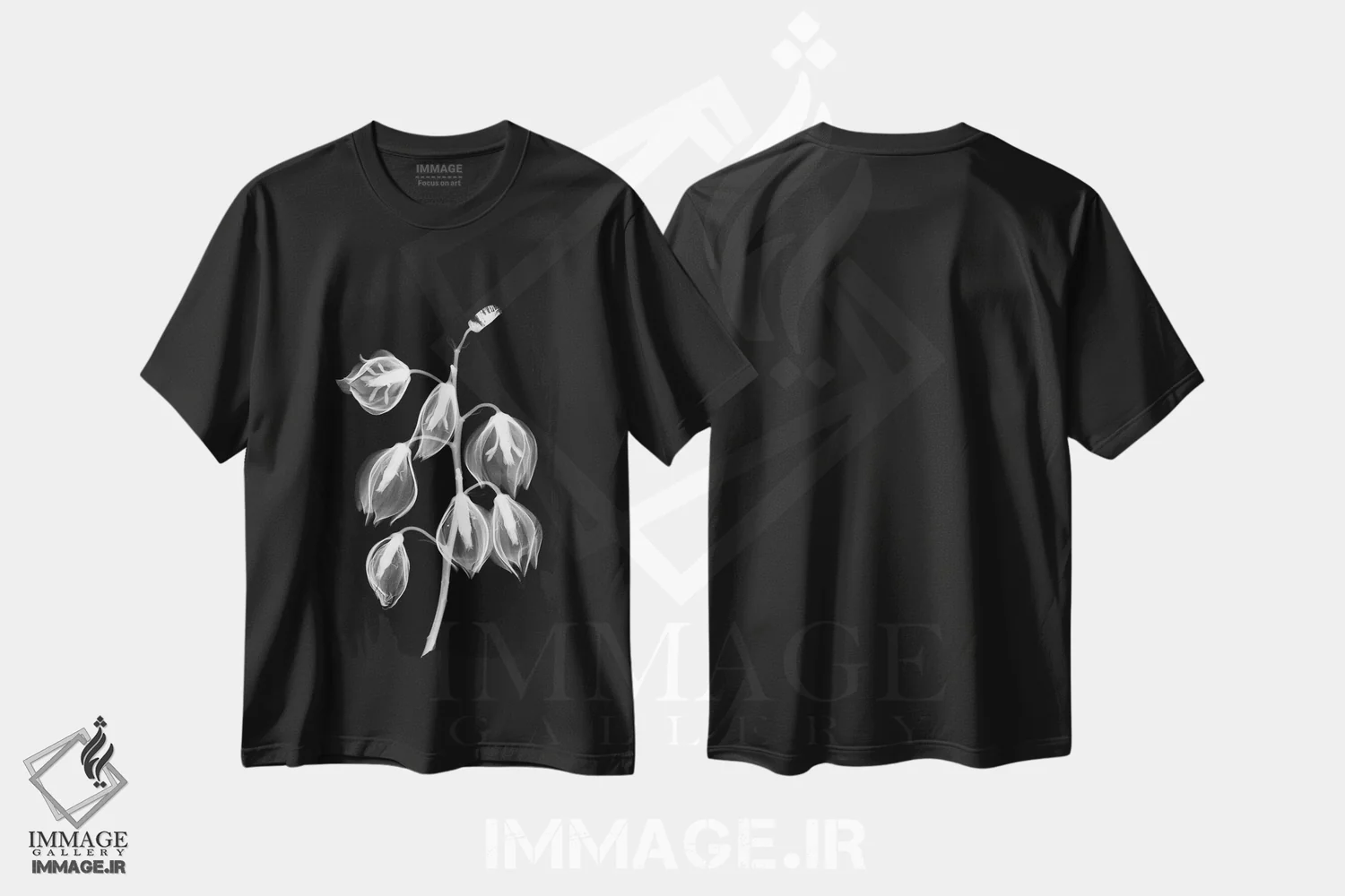 تیشرت مشکی طرح دار یوکا معکوس، عکاسی سیاه و سفید اثر هونگ فام | فروشگاه ایماژ