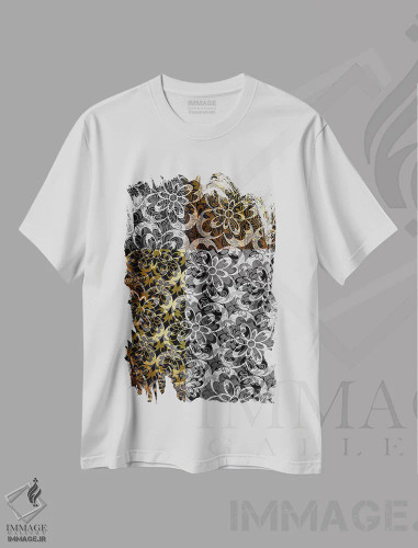 تیشرت سفید طرح دار حرکت تکامل یابنده در نقره ای، آبستره اثر فایو بای فایو کالکتیو | فروشگاه ایماژ