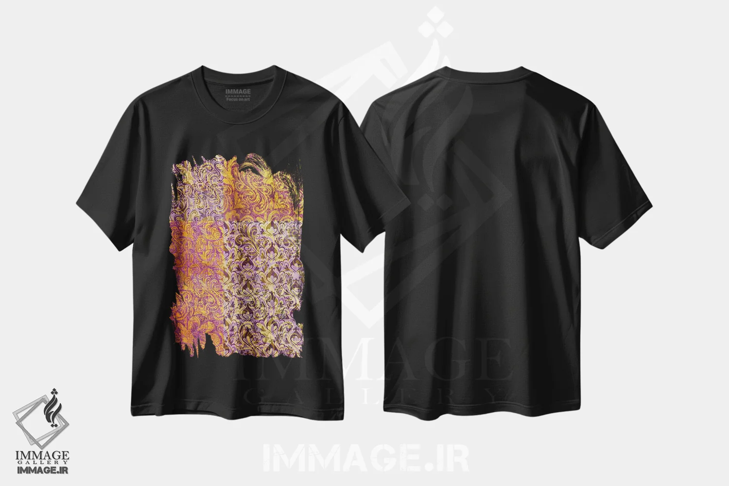 تیشرت مشکی طرح دار درخشش سوزان، تزئینی اثر فایو بای فایو کالکتیو | فروشگاه ایماژ