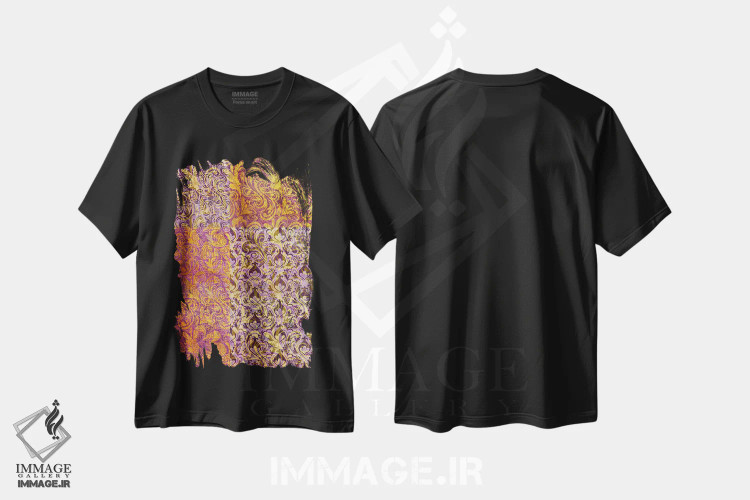 تیشرت مشکی طرح دار درخشش سوزان، تزئینی اثر فایو بای فایو کالکتیو | فروشگاه ایماژ