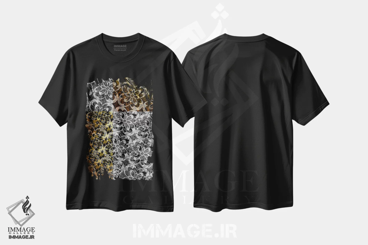 تیشرت مشکی طرح دار حرکت تکامل یابنده در نقره ای، آبستره اثر فایو بای فایو کالکتیو | immage.ir