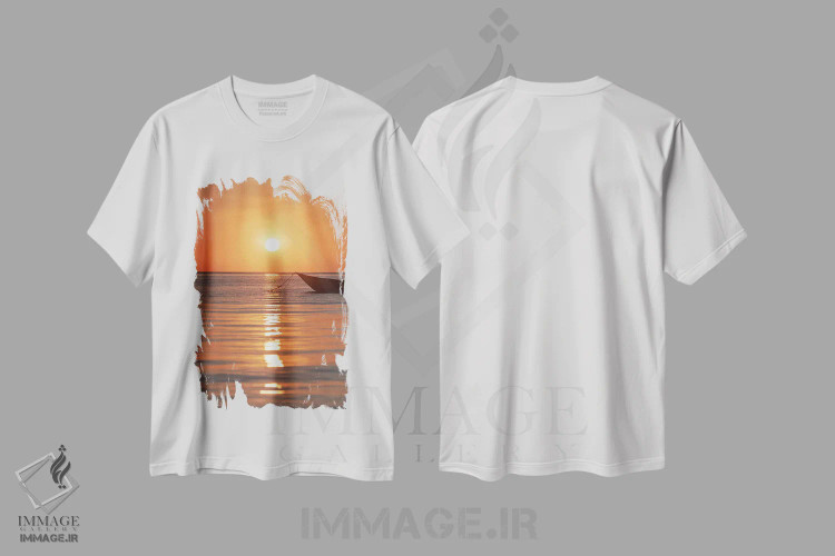 تیشرت سفید طرح دار غروب اندونزی، تزئینی اثر هانا پریویت | immage.ir