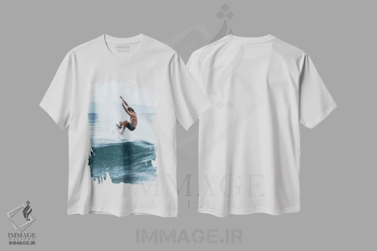 تیشرت سفید طرح دار پاشش موج، تصاویر اکشن اثر هانا پریویت | فروشگاه ایماژ