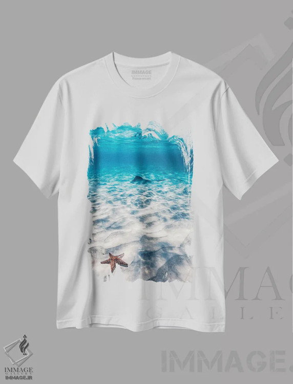 تیشرت سفید طرح دار ستاره دریایی و سفره ماهی، تزئینی اثر هانا پریویت | immage.ir