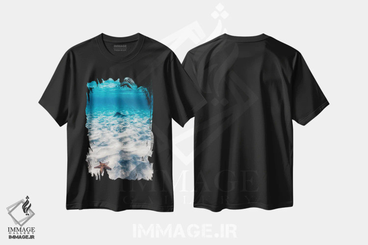 تیشرت مشکی طرح دار ستاره دریایی و سفره ماهی، تزئینی اثر هانا پریویت | فروشگاه ایماژ