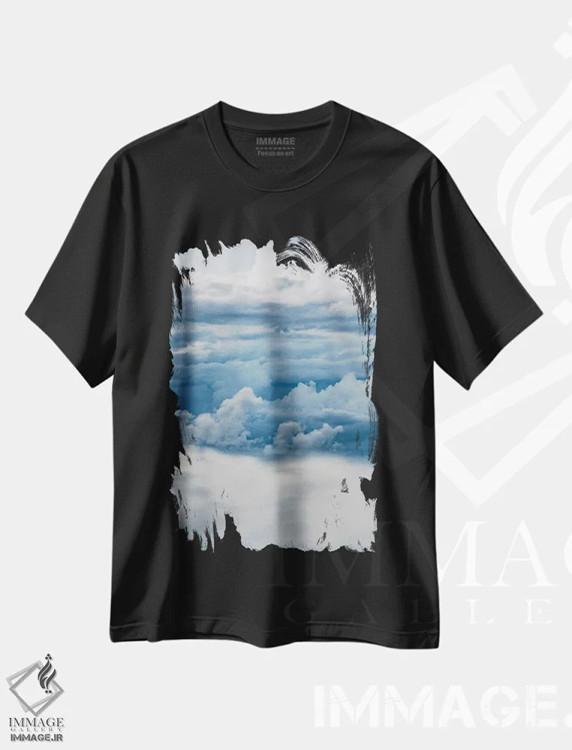 تیشرت مشکی طرح دار چرخش ابر، تزئینی اثر هانا پریویت | فروشگاه ایماژ