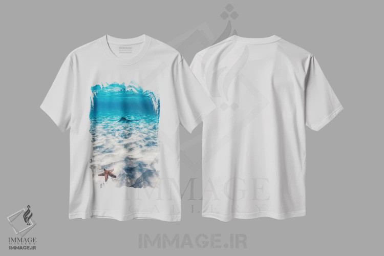 تیشرت سفید طرح دار ستاره دریایی و سفره ماهی، تزئینی اثر هانا پریویت | immage.ir