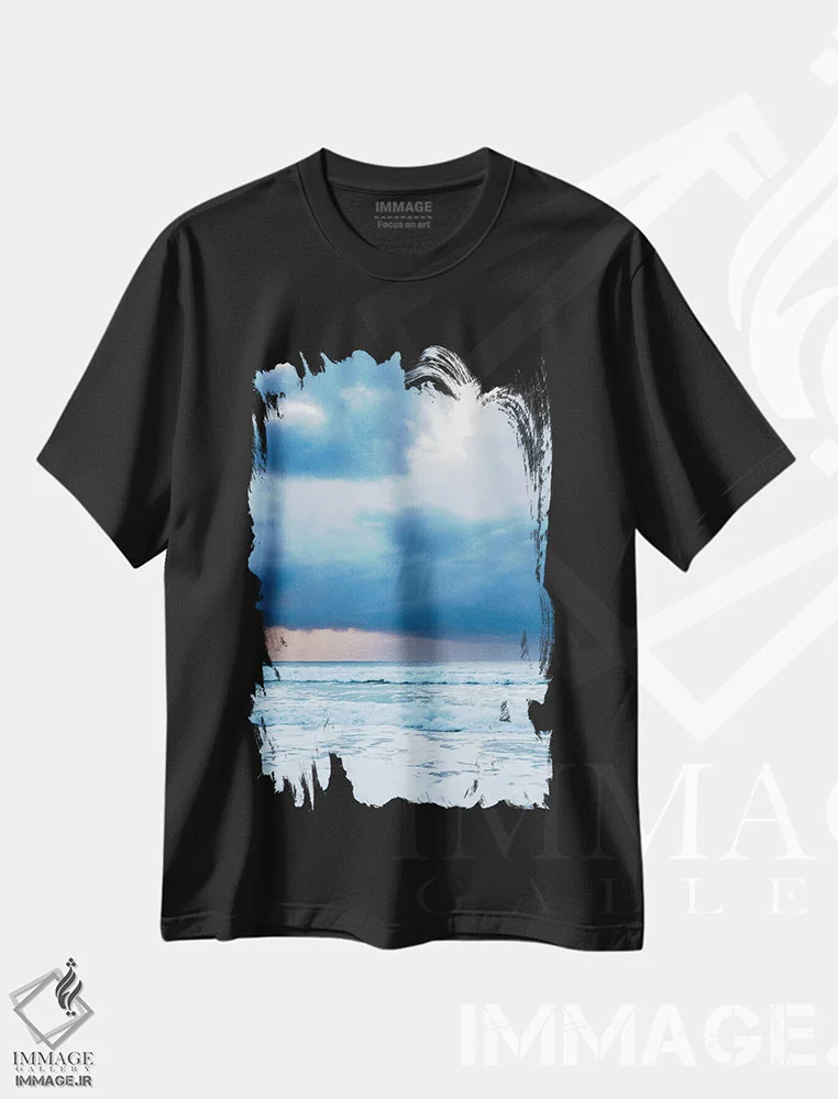 تیشرت مشکی طرح دار طلوع آبی، تزئینی اثر هانا پریویت | فروشگاه ایماژ