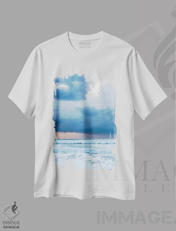 تیشرت سفید طرح دار طلوع آبی، تزئینی اثر هانا پریویت | immage.ir