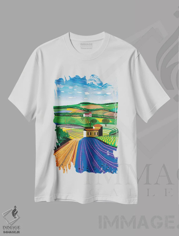 تیشرت سفید طرح دار مزرعه اسطوخودوس، تزئینی اثر چارلز هارکر | immage.ir