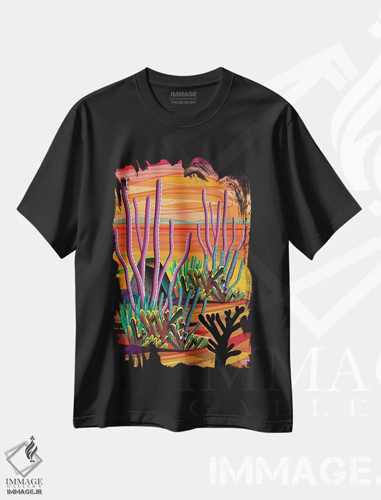 تیشرت مشکی طرح دار آهو، دکور معاصر اثر چارلز هارکر | فروشگاه ایماژ