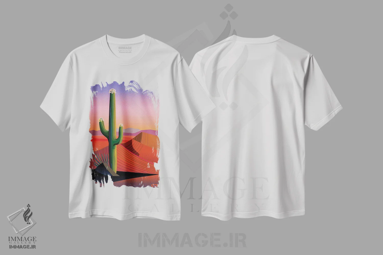 تیشرت سفید طرح دار غروب شکوفه های ساگوارو، دکور معاصر اثر چارلز هارکر | immage.ir