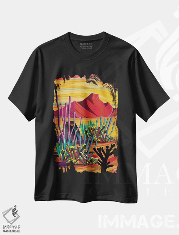 تیشرت مشکی طرح دار واحه کاکتوس، دکور معاصر اثر چارلز هارکر | فروشگاه ایماژ