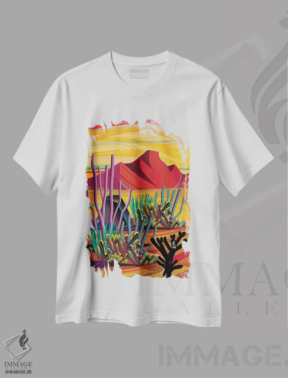 تیشرت سفید طرح دار واحه کاکتوس، دکور معاصر اثر چارلز هارکر | immage.ir