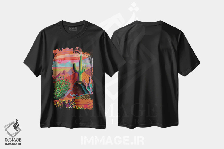 تیشرت مشکی طرح دار غروب بیابان رود گیلا، دکور معاصر اثر چارلز هارکر | فروشگاه ایماژ