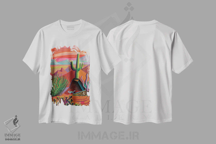 تیشرت سفید طرح دار غروب بیابان رود گیلا، دکور معاصر اثر چارلز هارکر | immage.ir
