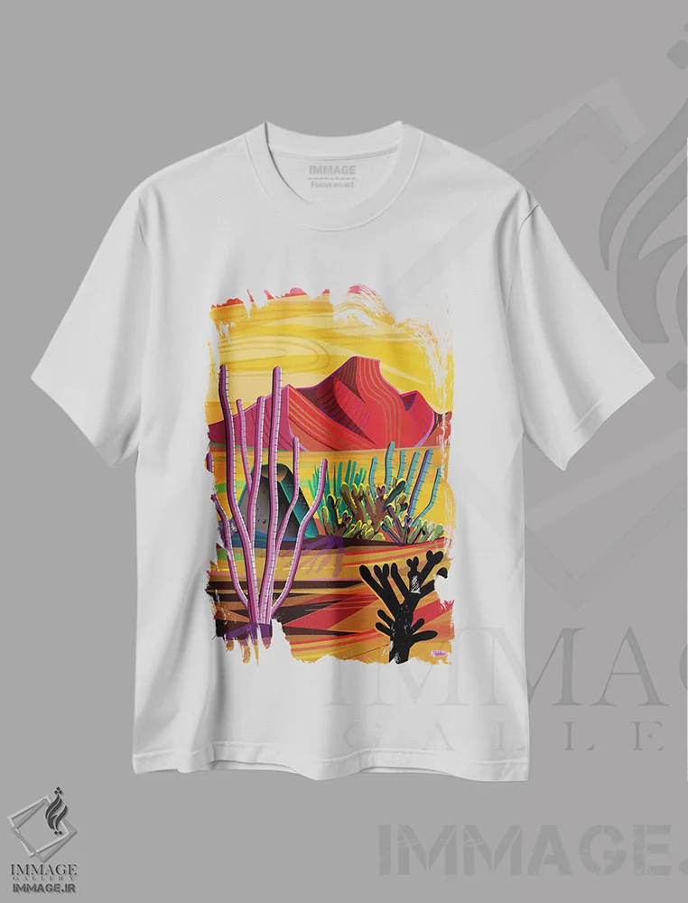 تیشرت سفید طرح دار کوه عشق، دکور معاصر اثر چارلز هارکر | فروشگاه ایماژ
