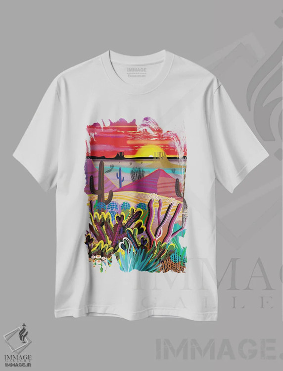 تیشرت سفید طرح دار کویر در ذهن تو، دکور معاصر اثر چارلز هارکر | فروشگاه ایماژ