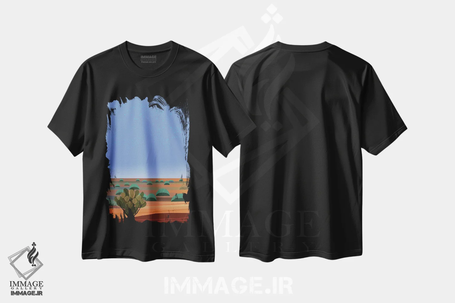 تیشرت مشکی طرح دار گرگ و میش کویر، دکور معاصر اثر چارلز هارکر | فروشگاه ایماژ