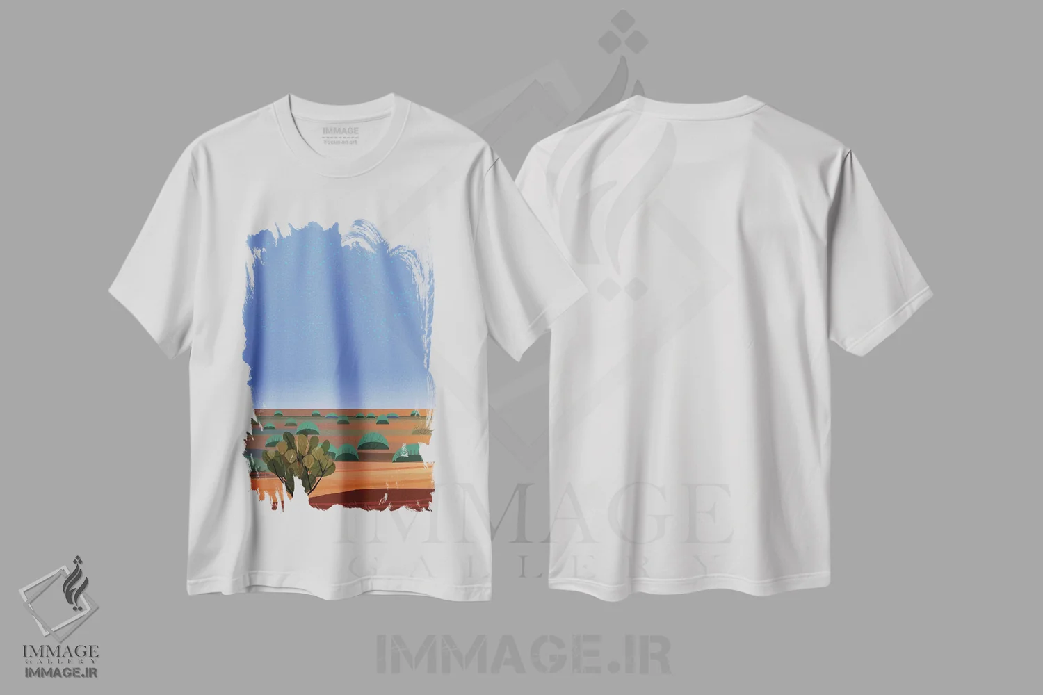 تیشرت سفید طرح دار گرگ و میش کویر، دکور معاصر اثر چارلز هارکر | immage.ir