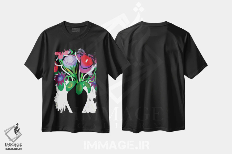 تیشرت مشکی طرح دار گلدان با گل ها، دکور معاصر اثر چارلز هارکر | immage.ir