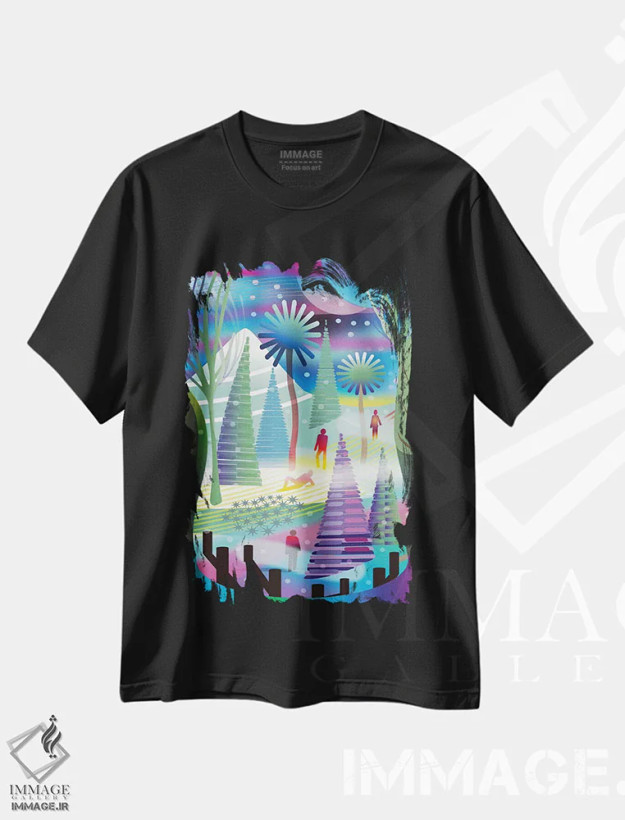 تیشرت مشکی طرح دار ما کجا هستیم؟، هنر دیجیتال اثر چارلز هارکر | فروشگاه ایماژ