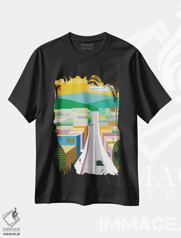 تیشرت مشکی طرح دار پوستر کالیفرنیا، تزئینی اثر چارلز هارکر | immage.ir