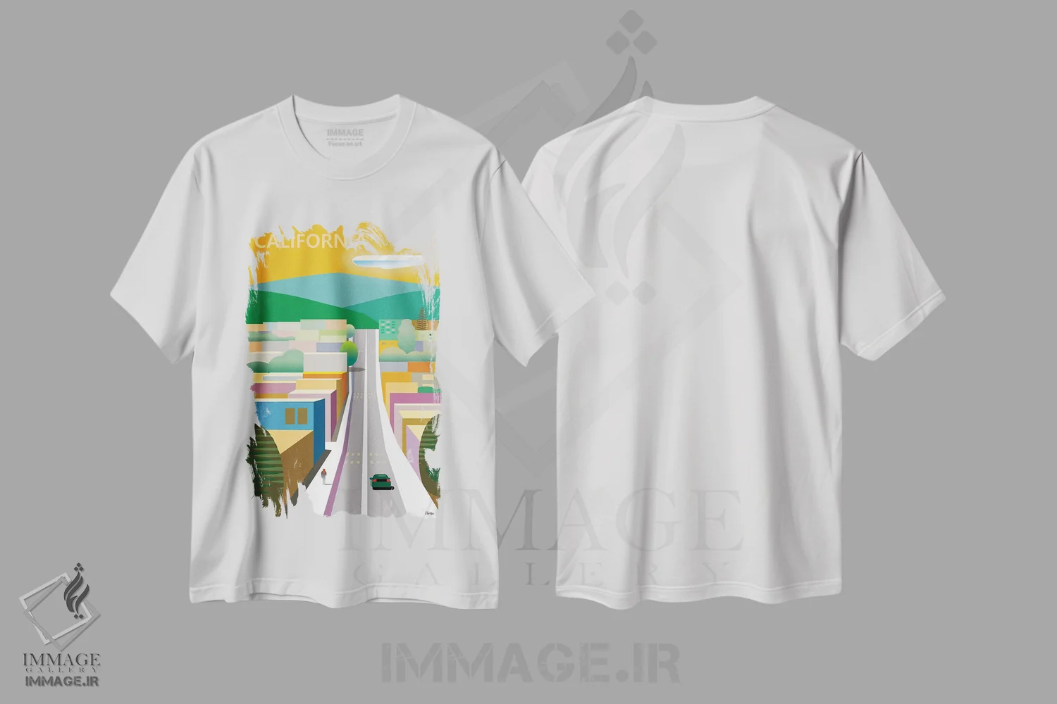 تیشرت سفید طرح دار پوستر کالیفرنیا، تزئینی اثر چارلز هارکر | فروشگاه ایماژ
