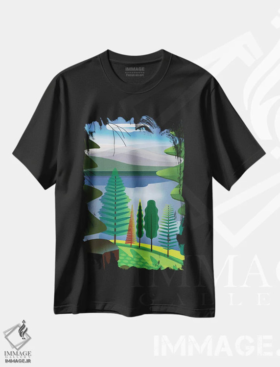 تیشرت مشکی طرح دار جایی کنار دریاچه، تزئینی اثر چارلز هارکر | فروشگاه ایماژ
