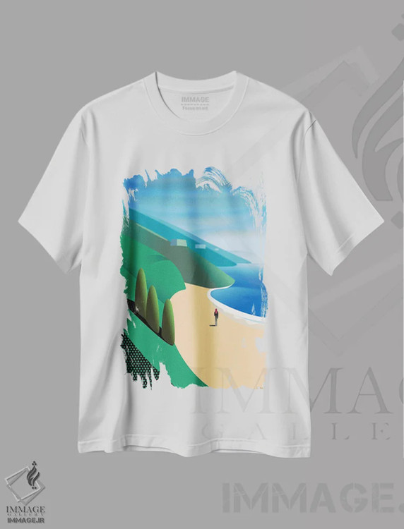 تیشرت سفید طرح دار ساحل سن گرگوریو، تزئینی اثر چارلز هارکر | فروشگاه ایماژ