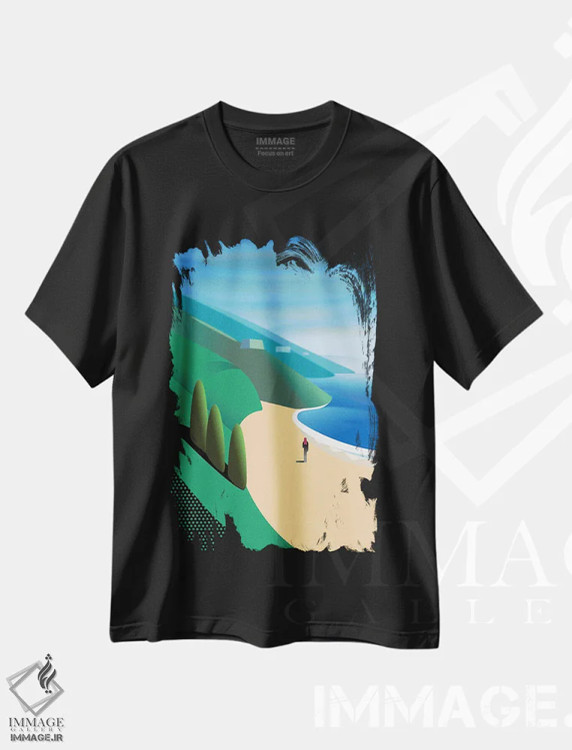 تیشرت مشکی طرح دار ساحل سن گرگوریو، تزئینی اثر چارلز هارکر | immage.ir